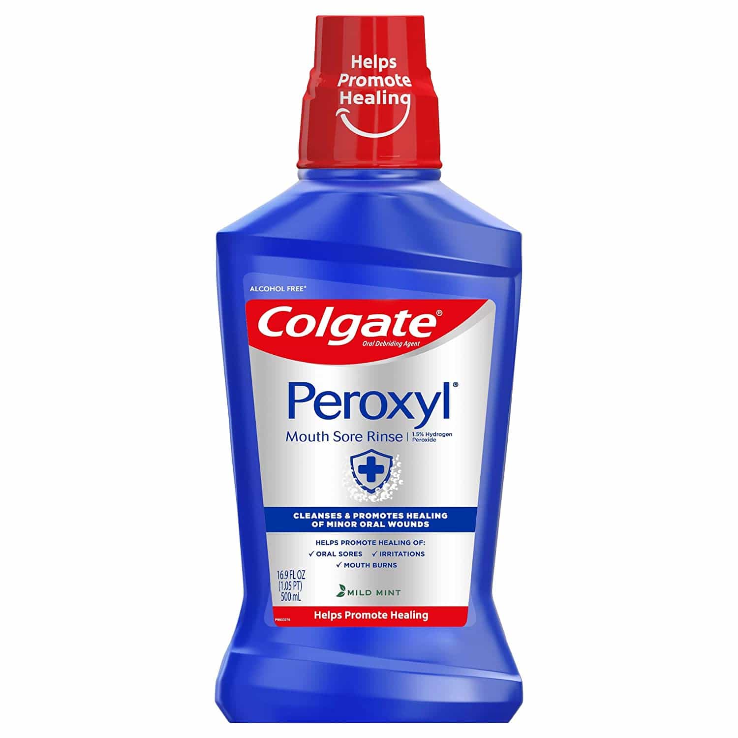 Blue Colgate Peroxyl mouthwash